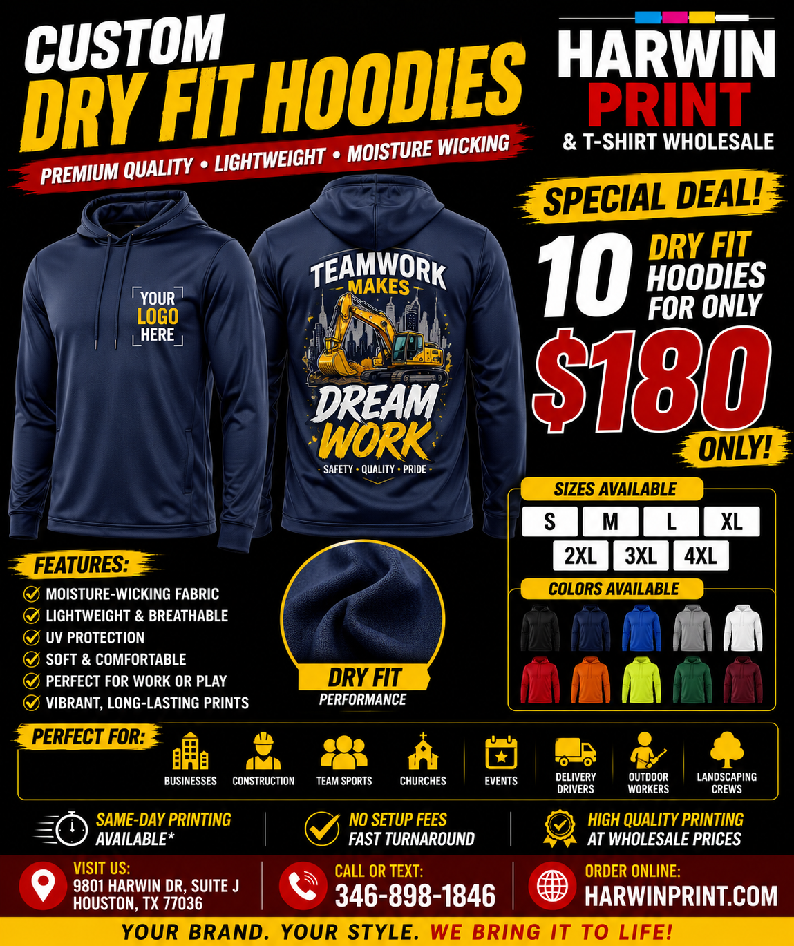 Custom Dry Fit Hoodies with Logo Printing