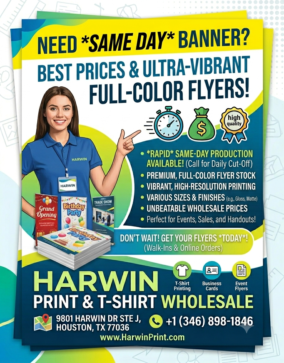Same-Day Flyers Printing in Houston | High-Gloss Full-Color Prints