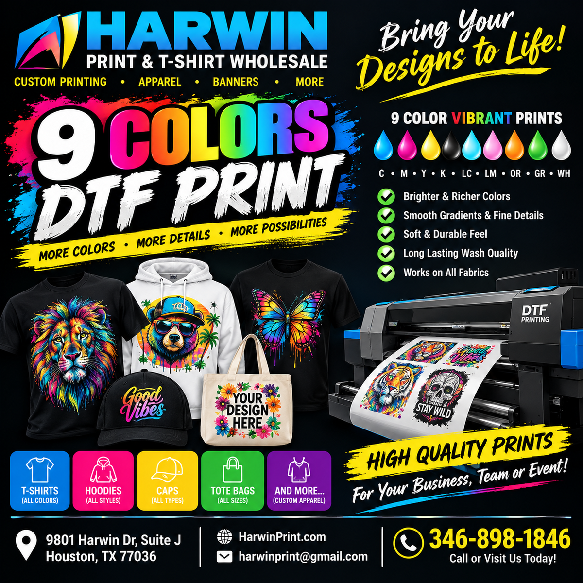 DTF Gang Sheet, 9-Color DTF Printing – Vibrant Custom Prints