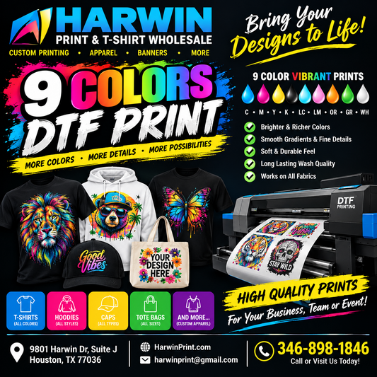 DTF Gang Sheet, 9-Color DTF Printing – Vibrant Custom Prints